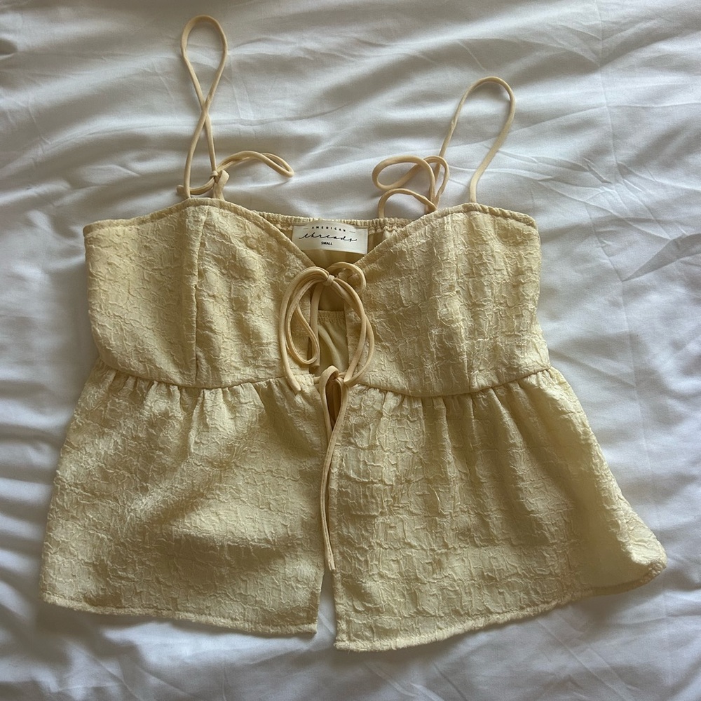 American Threads Yellow Lace-Up Top